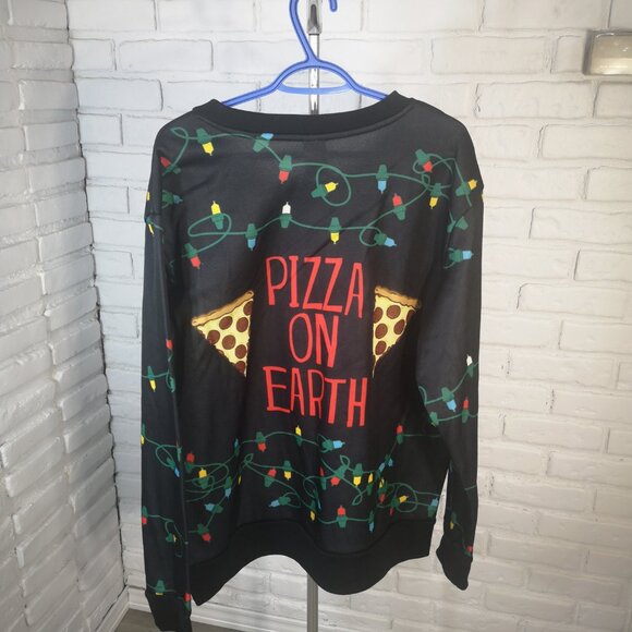 NWOT Mad Engine Men's Size Large "Pizza On Earth" Black Fleece Lined Sweatshirt - Picture 2 of 9